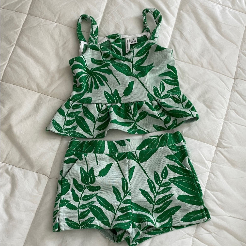 Janie and Jack Green Leaf Print  Set